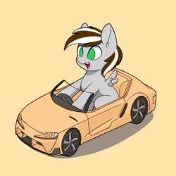 Size: 1668x1668 | Tagged: safe, artist:zeroonesunray, derpibooru import, oc, oc:raxella gessu, unofficial characters only, pegasus, pony, car, cardboard, driving, female, filly, foal, image, male, png, simple background, sitting, solo