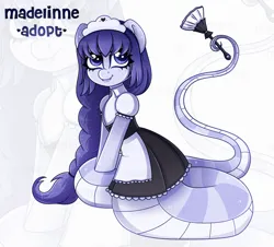 Size: 2815x2540 | Tagged: safe, artist:madelinne, derpibooru import, oc, unofficial characters only, lamia, original species, pony, adoptable, adoptable open, adoption, blue eyes, blue hair, braid, clothes, cute, dress, female, image, long hair, maid, mare, png, shy, simple background, zoom layer