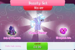 Size: 1266x858 | Tagged: safe, derpibooru import, official, cloudchaser, pegasus, pony, bundle, bush, costs real money, english, female, gameloft, image, jpeg, mare, numbers, sale, solo, solo focus, spread wings, statue, text, wings
