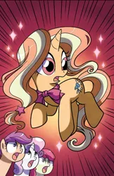 Size: 750x1157 | Tagged: safe, artist:agnesgarbowska, derpibooru import, idw, apple bloom, gilded lily, scootaloo, sweetie belle, earth pony, pegasus, pony, unicorn, spoiler:comic, cutie mark crusaders, female, filly, foal, g4, image, jpeg, solo focus
