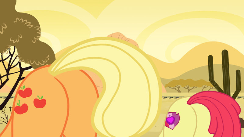 Size: 2048x1150 | Tagged: safe, artist:darkmoonanimation, derpibooru import, apple bloom, applejack, earth pony, pony, apple sisters, applebutt, appleloosa, bloom butt, butt, female, image, jpeg, mare, plot, siblings, sisters