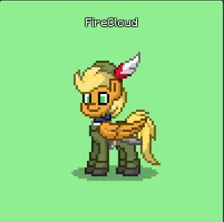 Size: 402x399 | Tagged: safe, artist:firecloud2022pl, derpibooru import, oc, oc:firecloud, unofficial characters only, pegasus, pony, pony town, clothes, green background, image, male, png, simple background, solo, sword, uniform, weapon, wings