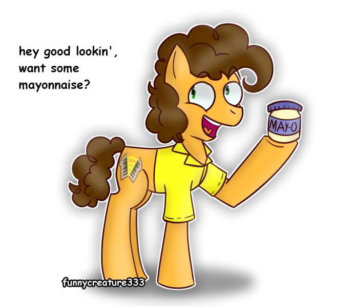 Size: 1359x1198 | Tagged: safe, artist:funnycreature333ng, derpibooru import, cheese sandwich, earth pony, pony, dialogue, flirting, food, image, male, mayonnaise, png, sauce, simple background, solo, transparent background