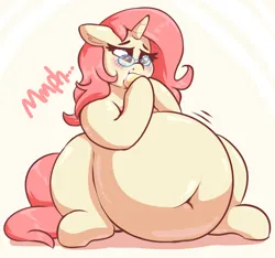 Size: 1872x1749 | Tagged: safe, artist:graphenescloset, derpibooru import, oc, oc:rose pendant, unofficial characters only, pony, unicorn, belly, chubby, donut, fat, fat fetish, female, fetish, food, glasses, image, mare, png, stuffed