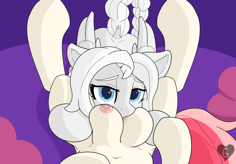 Size: 2114x1472 | Tagged: questionable, artist:gnashie, derpibooru import, oc, oc:blood moon, oc:fierre, unofficial characters only, bat pony, pegasus, bat pony oc, bat wings, bedroom eyes, belly button, crotchboobs, dock, drool, hoof hold, hoof on belly, image, looking at you, lying down, nipples, nudity, offscreen character, on back, pegasus oc, png, pov, suckling, tail, wings