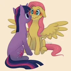 Size: 640x640 | Tagged: safe, artist:flightless-fox, derpibooru import, fluttershy, twilight sparkle, pony, unicorn, blushing, boop, cute, female, heart, heart eyes, image, jpeg, lesbian, noseboop, shipping, simple background, sitting, spread wings, twishy, unicorn twilight, wavy mouth, wingding eyes, wings