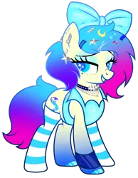 Size: 2106x2711 | Tagged: safe, artist:kb-gamerartist, artist:raini-bases, derpibooru import, oc, oc:starla, unofficial characters only, pony, unicorn, base used, bow, choker, clothes, ear piercing, earring, eyebrow piercing, eyeshadow, female, freckles, grin, hair bow, image, jacket, jewelry, leather, leather jacket, lip piercing, makeup, mare, multicolored hair, nose piercing, piercing, png, simple background, smiling, socks, solo, striped socks, transparent background, unshorn fetlocks, wristband