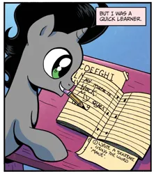 Size: 750x849 | Tagged: safe, artist:brendahickey, derpibooru import, idw, king sombra, pony, unicorn, fiendship is magic, spoiler:comic, colt, colt sombra, cute, foal, g4, hnnng, image, jpeg, male, monologue, notebook, pencil, solo, talking, writing, younger