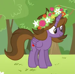 Size: 1087x1070 | Tagged: safe, artist:boneswolbach, artist:princesslilybrush, derpibooru import, oc, oc:princess noi kincade, unofficial characters only, alicorn, pony, base used, female, floral head wreath, flower, image, mare, nature, png, smiling, solo