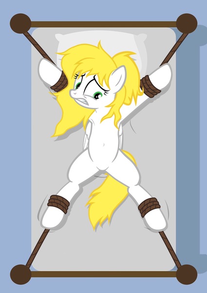 Size: 1536x2166 | Tagged: suggestive, artist:equestria secret guard, derpibooru import, oc, oc:cath, pegasus, pony, armpits, bed, belly button, bondage, chinese text, female, image, jpeg, mare, messy mane, moon runes, on bed, pegasus oc, rope, rope bondage, sexy, spread eagle, tied to bed, tied up, wings