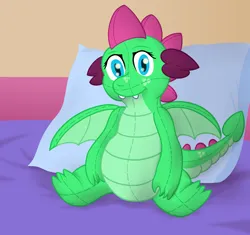 Size: 2800x2630 | Tagged: safe, artist:sweetielover, derpibooru import, oc, oc:goldigony, unofficial characters only, dragon, bed, cuddly, cute, dragoness, female, huggable, image, pillow, plushie, png, sitting, solo, spread wings, wings