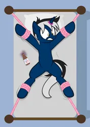 Size: 1536x2166 | Tagged: suggestive, artist:equestria secret guard, derpibooru import, oc, oc:dark galaxy, pony, unicorn, armpits, bed, belly button, bondage, chinese text, horn, horn ring, image, jewelry, jpeg, magic suppression, male, moon runes, on bed, ring, rope, rope bondage, rule 63, sexy, spread eagle, stallion, tied to bed, tied up, unicorn oc