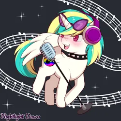 Size: 1200x1200 | Tagged: safe, artist:nightlight dawn, derpibooru import, oc, oc:blubble beats, alicorn, image, music, music notes, png, singing, unicon