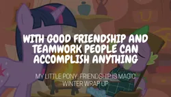 Size: 1920x1080 | Tagged: safe, derpibooru import, edit, edited screencap, editor:quoterific, screencap, spike, twilight sparkle, winter wrap up, image, png