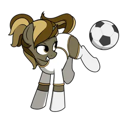 Size: 1768x1661 | Tagged: safe, artist:horsehiney, derpibooru import, oc, oc:skivvy, pony, unicorn, balls, bucking, clothes, cute, football, image, nudity, png, ponytail, simple background, smiling, socks, solo, sports, thigh highs, transparent background, uniform
