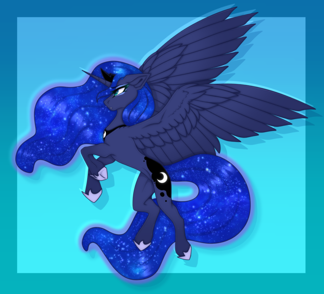 Size: 2799x2542 | Tagged: safe, artist:ouijaa, derpibooru import, princess luna, alicorn, pony, abstract background, beautiful, colored, crown, ethereal mane, ethereal tail, floppy ears, galaxy mane, galaxy tail, high res, hoof shoes, image, jewelry, large wings, looking forward, looking up, no source available, peytral, png, princess shoes, raised hoof, raised hooves, rearing, regalia, side view, slim, solo, spread wings, starry mane, starry tail, tail, thin, wing fluff, wings