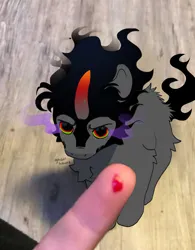 Size: 1272x1629 | Tagged: semi-grimdark, artist:ghoulhowls, derpibooru import, king sombra, human, pony, unicorn, behaving like a cat, biting, blood, exploitable meme, image, jpeg, king sombra is not amused, looking at you, meme, meme origin, ponified animal photo, sitting, solo focus, sombra eyes, unamused