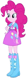 Size: 540x1480 | Tagged: safe, artist:rupahrusyaidi, derpibooru import, pinkie pie, equestria girls, boots, clothes, high heel boots, image, jacket, png, shirt, shoes, simple background, skirt, solo, transparent background, vest