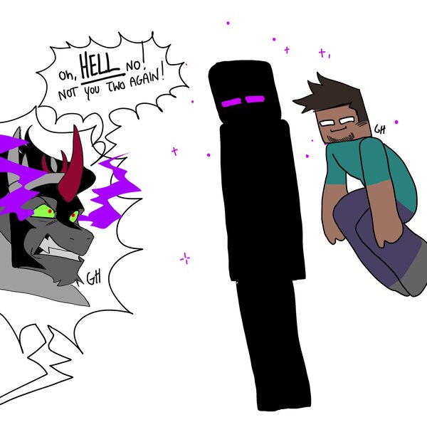 Size: 2048x2048 | Tagged: safe, artist:ghoulhowls, derpibooru import, king sombra, enderman, angry, dialouge, gritted teeth, herobrine, image, jewelry, jpeg, looking at each other, looking at someone, minecraft, regalia, simple background, sombra eyes, speech bubble, teeth, white background