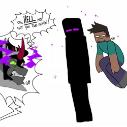 Size: 2048x2048 | Tagged: safe, artist:ghoulhowls, derpibooru import, king sombra, enderman, angry, dialouge, gritted teeth, herobrine, image, jewelry, jpeg, looking at each other, looking at someone, minecraft, regalia, simple background, sombra eyes, speech bubble, teeth, white background