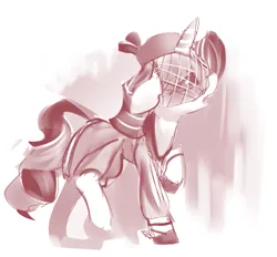 Size: 625x579 | Tagged: safe, artist:applepost67, derpibooru import, rarity, pony, unicorn, clothes, dress, female, hat, image, mare, monochrome, png, redscale, simple background, solo, veil, white background