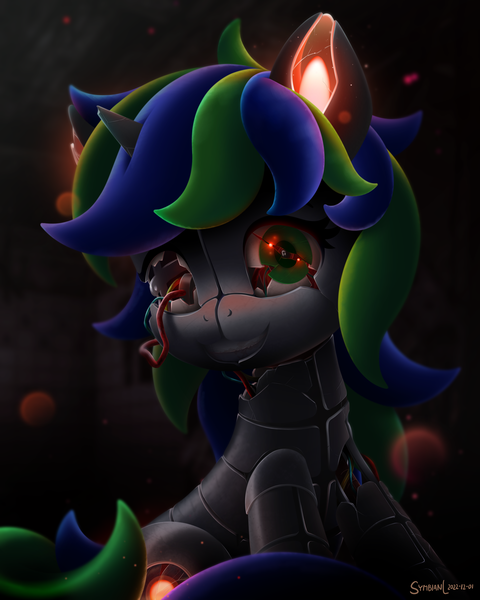 Size: 1600x2000 | Tagged: safe, artist:symbianl, derpibooru import, oc, unofficial characters only, pony, robot, robot pony, animatronic, broken, commission, image, png, solo