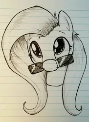 Size: 660x907 | Tagged: safe, artist:whiskeypanda, derpibooru import, fluttershy, pegasus, pony, bust, female, image, jpeg, lined paper, mare, monochrome, solo, sunglasses, traditional art