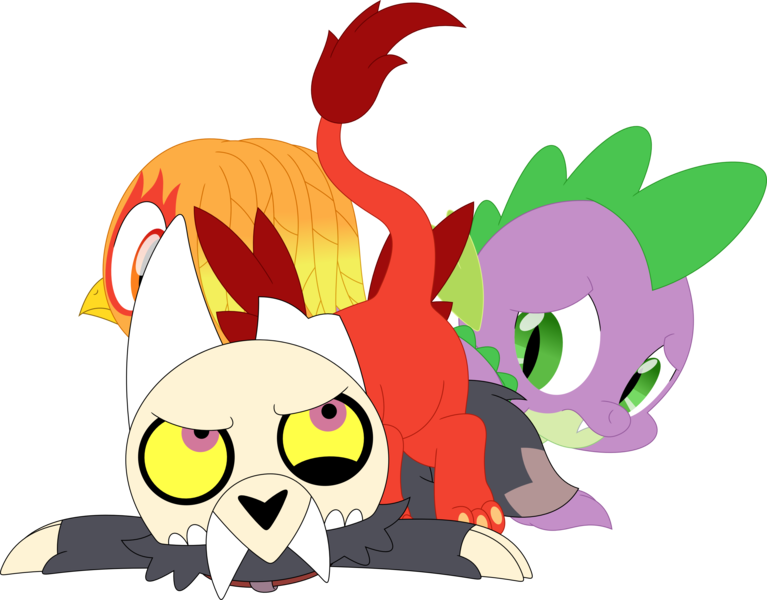 Size: 3542x2769 | Tagged: safe, artist:porygon2z, derpibooru import, spike, oc, oc:heatwave, image, king clawthorne, png, the owl house