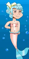 Size: 705x1414 | Tagged: safe, artist:ocean lover, derpibooru import, cozy glow, human, mermaid, antagonist, bandeau, belly, belly button, blue background, bow, bubble, child, evil, evil grin, evil smirk, fins, fish tail, freckles, grin, hair bow, human coloration, humanized, image, looking at you, mermaid tail, mermaidized, mischievous, ocean, png, red eyes, simple background, smiling, smirk, species swap, tail, tail fin, underwater, villainess, water