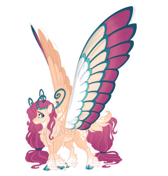 Size: 4300x4500 | Tagged: safe, artist:gigason, derpibooru import, oc, oc:garland, hybrid, female, image, magical lesbian spawn, multicolored hair, obtrusive watermark, offspring, parent:bori the reindeer, parent:fluttershy, png, simple background, solo, transparent background, watermark