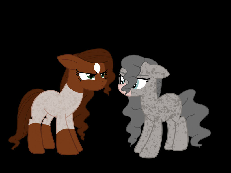 Size: 1280x960 | Tagged: safe, artist:sirensmut, derpibooru import, oc, oc:misty, oc:seraphina, ponified, unofficial characters only, earth pony, pony, black background, duo, duo female, female, floppy ears, grumpy, image, jpeg, mare, simple background, unamused