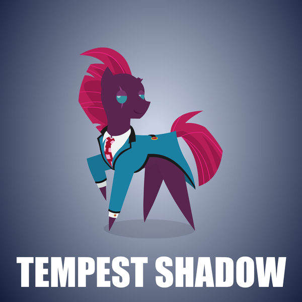 Size: 1280x1280 | Tagged: safe, artist:aha-mccoy, derpibooru import, tempest shadow, pony, unicorn, broken horn, clothes, eye scar, facial scar, female, head turn, horn, image, mare, necktie, png, pointy ponies, scar, solo, suit
