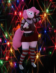 Size: 2401x3107 | Tagged: safe, artist:errantsfm, derpibooru import, pinkie pie, anthro, earth pony, plantigrade anthro, 3d, alcohol, arm behind head, breasts, busty pinkie pie, christmas, christmas lights, clothes, daz studio, eggnog, glass, hearth's warming, holiday, image, painted nails, png, skirt, smiling, socks, solo