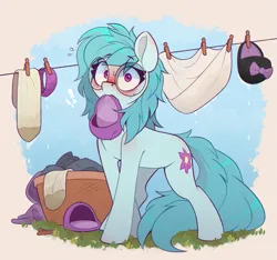 Size: 1509x1414 | Tagged: safe, artist:rexyseven, derpibooru import, oc, oc:whispy slippers, earth pony, pony, blushing, clothes, female, glasses, image, mare, open mouth, png, slippers, socks, solo, we don't normally wear clothes