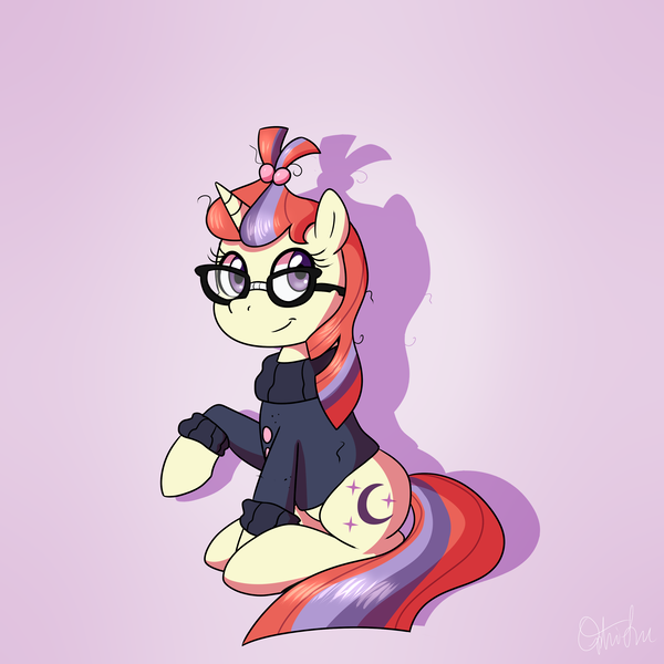 Size: 3000x3000 | Tagged: safe, artist:nyctophelia, derpibooru import, moondancer, pony, unicorn, clothes, cute, dancerbetes, female, glasses, high res, image, mare, png, solo, sweater