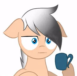 Size: 505x494 | Tagged: safe, artist:foxx_grey_art, derpibooru import, oc, oc:colin grey, unofficial characters only, pegasus, pony, :i, blue eyes, cup, i mean i see, image, jpeg, pegasus oc, simple background, white background, wings
