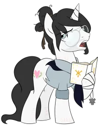 Size: 3100x4000 | Tagged: safe, artist:pencilsparkreignited, derpibooru import, oc, oc:delusive bliss, unofficial characters only, pony, unicorn, derpibooru community collaboration, 2023 community collab, bible, blue eyes, book, broken glasses, carving, carvings, clothes, cult, cult leader, cultist, glasses, hair bun, handkerchief, image, jewelry, long tail, male, messy mane, necklace, pendant, png, preaching, scar, scarf, seven deadly sins, simple background, solo, stallion, stallion oc, tail, transparent background, white coat