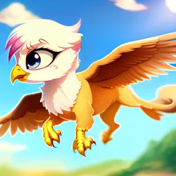 Size: 1024x1024 | Tagged: safe, derpibooru import, editor:paracompact, machine learning assisted, machine learning generated, purplesmart.ai, stable diffusion, gilda, gryphon, cute, flying, image, png