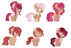 Size: 1280x865 | Tagged: safe, artist:aunickakim, derpibooru import, oc, oc:cherry milk, oc:chestnut cheesecake, oc:chocolate crumble, oc:chocolate trifle, oc:strawberry cream candy, oc:strawberry milk, unofficial characters only, earth pony, pony, base used, deviantart watermark, female, image, jpeg, male, mare, obtrusive watermark, offspring, parent:cheese sandwich, parent:pinkie pie, parents:cheesepie, siblings, simple background, watermark, white background