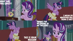 Size: 4400x2475 | Tagged: safe, derpibooru import, edit, edited screencap, editor:quoterific, screencap, starlight glimmer, twilight sparkle, twilight sparkle (alicorn), alicorn, a royal problem, ballerina, clothes, image, png, tutu, twilarina