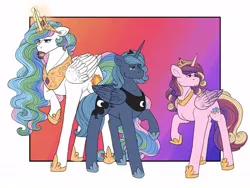 Size: 512x384 | Tagged: safe, artist:binibean, derpibooru import, princess cadance, princess celestia, princess luna, alicorn, pony, female, food, glow, glowing horn, horn, image, jpeg, magic, tea, telekinesis, trio