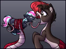 Size: 4000x3000 | Tagged: safe, artist:sadfloorlamp, derpibooru import, oc, oc:torsher, unofficial characters only, bat pony, hybrid, lamia, original species, pony, snake, crying, cute, female, female pred, female predator, fetish, forked tongue, image, imminent vore, long tongue, male, male prey, mare, png, tongue out