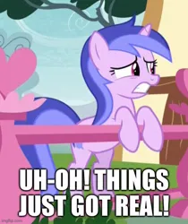 Size: 500x596 | Tagged: safe, derpibooru import, edit, edited screencap, screencap, sea swirl, seafoam, pony, unicorn, a rockhoof and a hard place, caption, cropped, female, image, image macro, imgflip, jpeg, mare, reaction image, solo, text