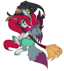 Size: 1425x1570 | Tagged: safe, artist:existencecosmos188, derpibooru import, oc, unofficial characters only, alicorn, pony, alicorn oc, colored wings, commission, female, grin, hat, heterochromia, horn, image, mare, png, simple background, smiling, solo, transparent background, two toned wings, unshorn fetlocks, wings, witch hat, ych result
