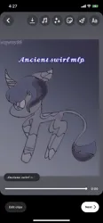 Size: 828x1792 | Tagged: safe, artist:enperry88, derpibooru import, oc, oc:ancient swirl, unofficial characters only, pony, unicorn, bracelet, coat markings, collar, dark color, gem, gradient background, gray background, grayscale, horn, image, jewelry, leonine tail, looking at you, monochrome, pinto, png, pony oc, raised hoof, simple background, socks (coat marking), tail, teal background, unicorn oc