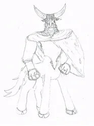Size: 628x844 | Tagged: safe, artist:mediocre-grimm, derpibooru import, lord tirek, centaur, taur, beard, black sclera, clothes, cloven hooves, facial hair, horns, image, jpeg, nose piercing, pencil drawing, piercing, poncho, septum piercing, the man with no name, traditional art, western