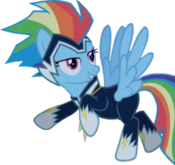 Size: 921x867 | Tagged: safe, artist:pascalmulokozi2, derpibooru import, edit, edited screencap, screencap, rainbow dash, zapp, pegasus, pony, power ponies (episode), background removed, flying, image, not a vector, png, power ponies, simple background, solo, transparent background