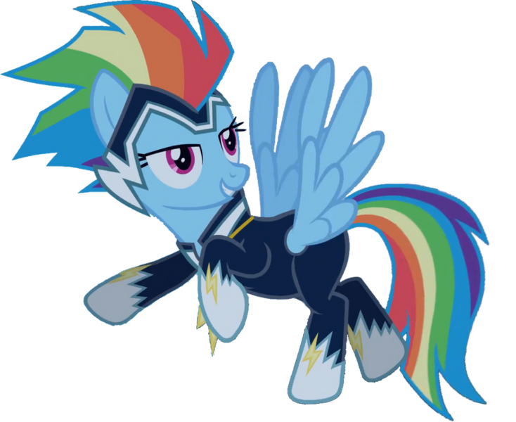 Size: 989x808 | Tagged: safe, alternate version, artist:pascalmulokozi2, derpibooru import, edit, edited screencap, screencap, rainbow dash, zapp, pegasus, pony, power ponies (episode), background removed, flying, full body, image, not a vector, png, power ponies, simple background, solo, transparent background