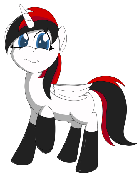 Size: 1615x2049 | Tagged: safe, artist:soccy, derpibooru import, oc, oc:vani, unofficial characters only, alicorn, pony, derpibooru community collaboration, 2023 community collab, alicorn oc, clothes, female, horn, image, png, simple background, socks, solo, transparent background, wings