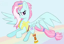 Size: 1464x1008 | Tagged: safe, artist:sallycars, derpibooru import, kerfuffle, pegasus, pony, amputee, female, image, looking at you, mare, ms paint, png, prosthetic limb, prosthetics, simple background, solo, spread wings, wings